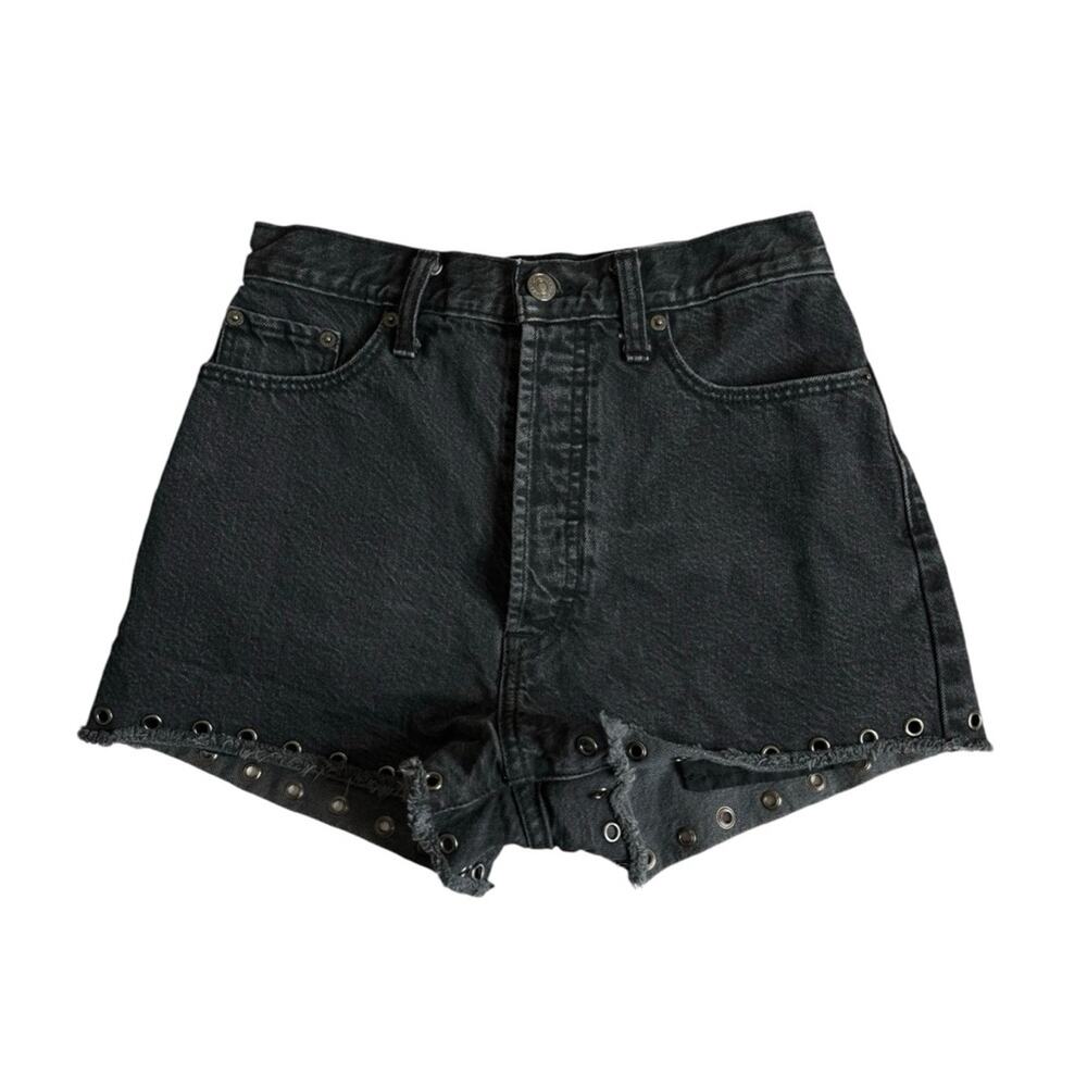 Abercrombie and Fitch Grommet Hem High Rise Jean Shorts Washed Black‎ Womens 2